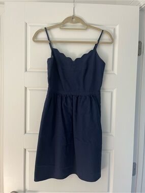 J. Crew Navy Scallop-Edge Spaghetti Strap Mini Dress